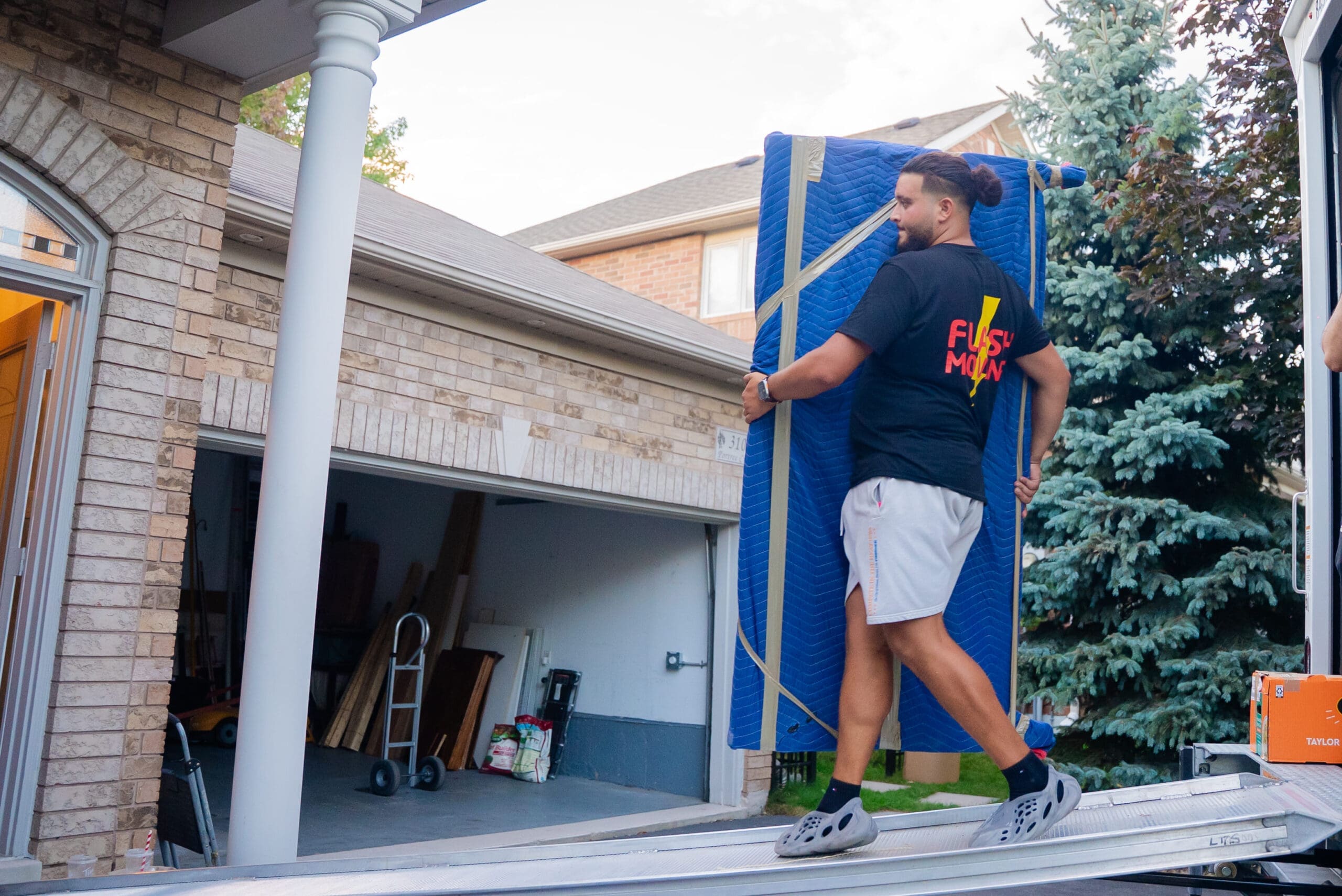 Flash Moving mover handling a large wrapped item